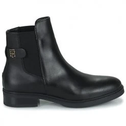 Nouveau 😍 Chaussures Femme Boots Tommy Hilfiger Coin Leather Flat Boot Noir ✨ -Bottines Boutique 22555458 500 B