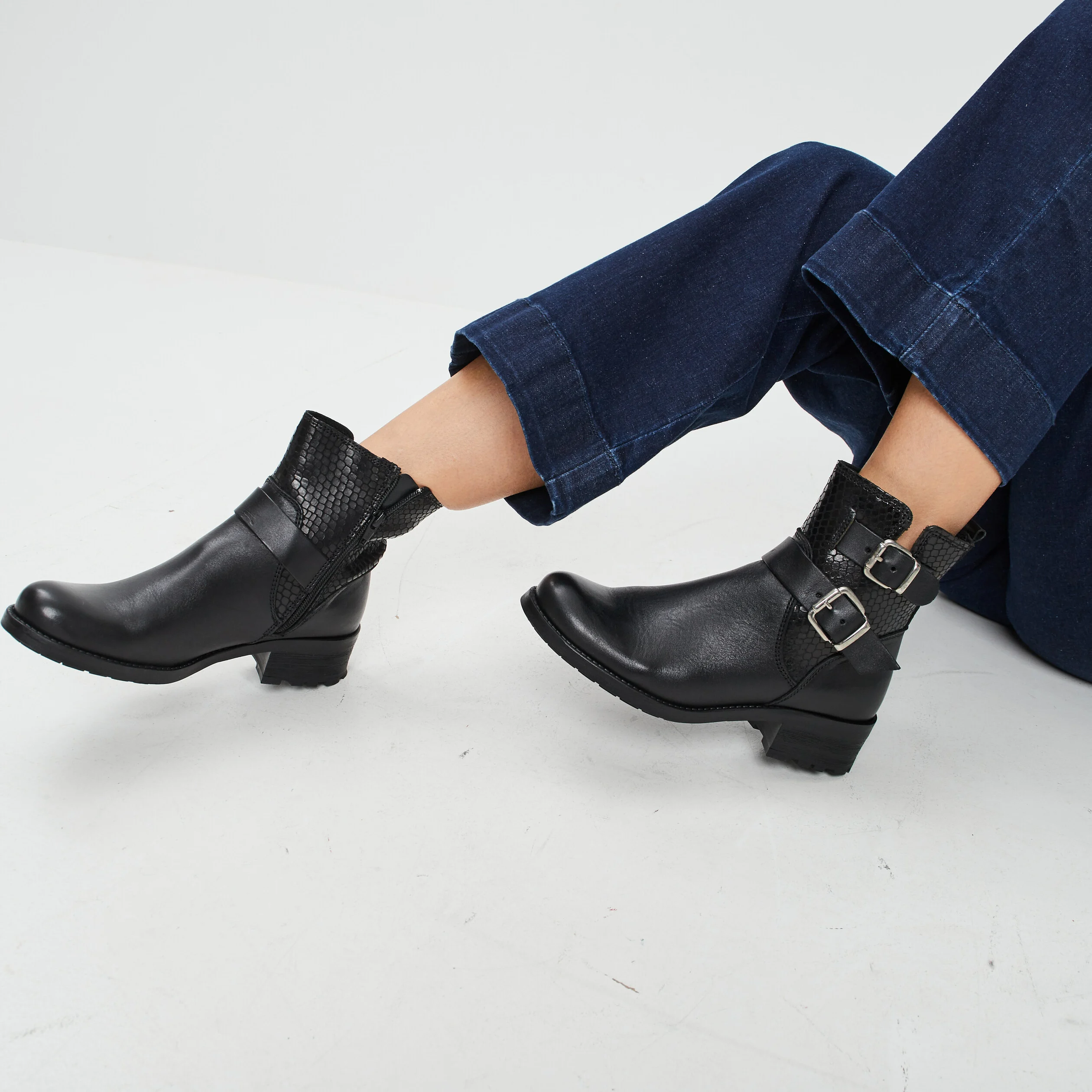 Bottines Boutique -Bottines Boutique bottines en cuir semelle crantee noir femme vue6 36165600724261061